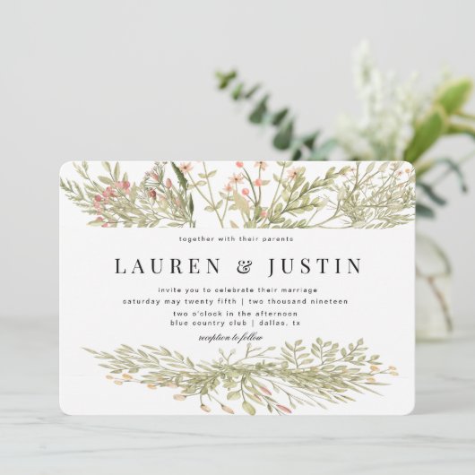 Magische bos bloemenbruiloft uitnodiging (Staand voorkant)