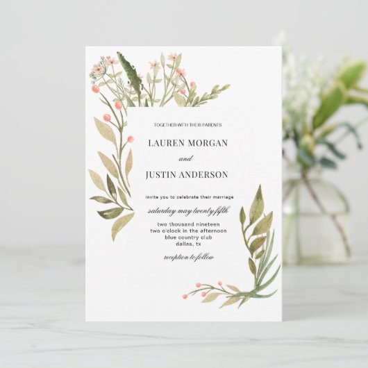 Magische bos bloemenbruiloft uitnodiging (Staand voorkant)