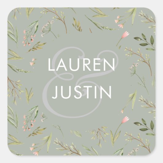 Magische bos bloemenmonogram bruiloft Sticker (Voorkant)