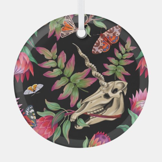 Magische bos eenhoorn donker patroon. glas ornament (Voorkant)