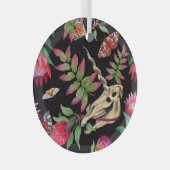 Magische bos eenhoorn donker patroon. glas ornament (Voorkant Rechts)