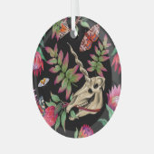 Magische bos eenhoorn donker patroon. glas ornament (Voorkant links)