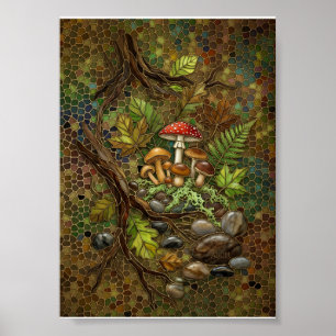 Magische Bos Paddenstoelen Bos Natuur Mos Vlies Poster