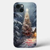 Magische bos sneeuw winter vrolijke kerstboom Case-Mate iPhone case (Achterkant)