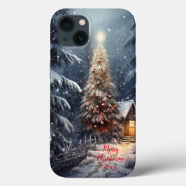 Magische bos sneeuw winter vrolijke kerstboom Case-Mate iPhone case