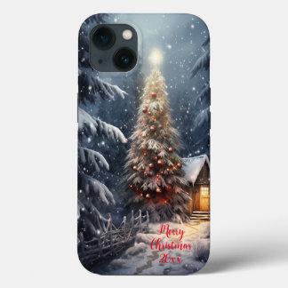 Magische bos sneeuw winter vrolijke kerstboom Case-Mate iPhone case