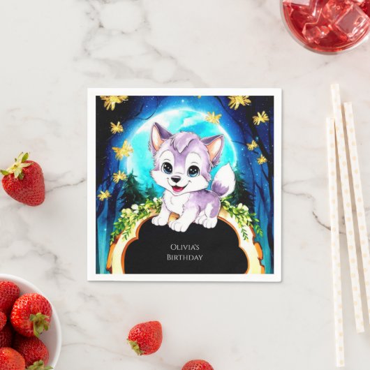 Magische bos wolf verjaardag servet (Insitu)