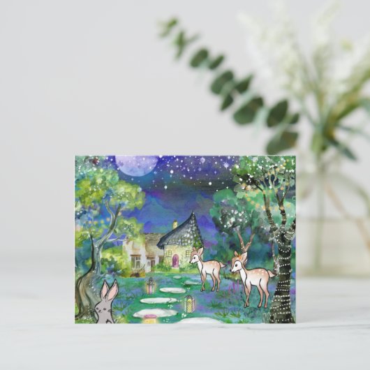 Magische bosdieren en huisje dank je wel briefkaart (Staand voorkant)