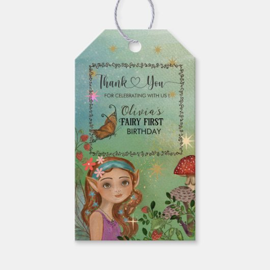 Magische Bosfee Eerste Verjaardag Cadeautag Cadeaulabel (Voorkant)