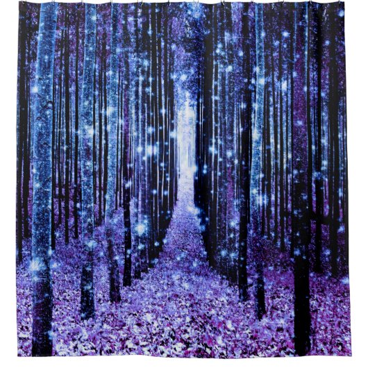 Magische bosweg Paarse blauw Douchegordijn (Voorkant)
