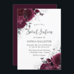 Magische Bourgogne Rozen Silver Elegant Sweet 16 Kaart<br><div class="desc">Magische Bourgogne Rozen Silver Elegant Sweet 16 Uitnodiging elegantere bloemige design in onze winkel! Zie bijbehorend collectie in onze winkel</div>