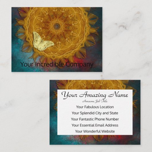 Magische brandmantel en goudvlinder visitekaartje (Voorkant / Achterkant)