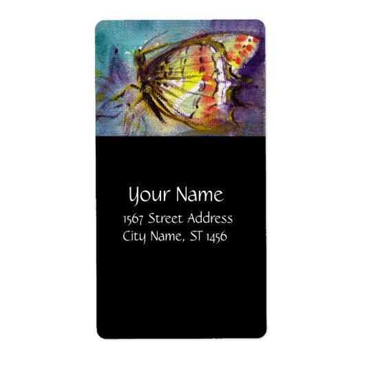 MAGISCHE BUTTERFLES IN BLUE Black Etiket (Voorkant)