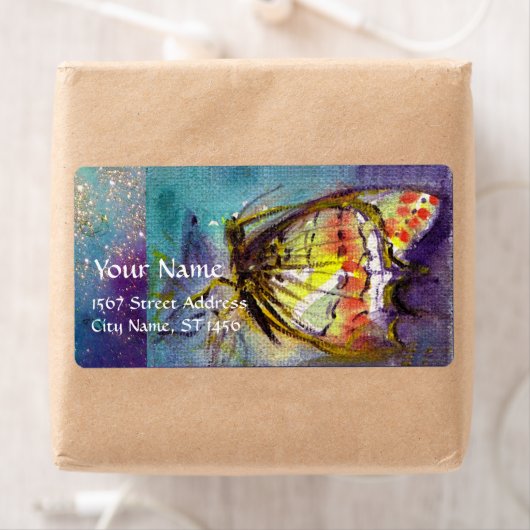 MAGISCHE BUTTERFLES IN BLUE GOLD SPARKLES ETIKET (Insitu)