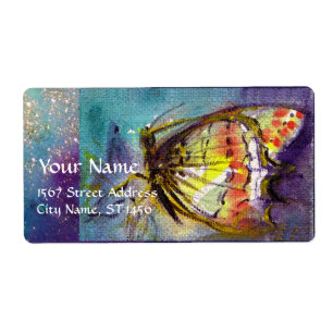 MAGISCHE BUTTERFLES IN BLUE GOLD SPARKLES ETIKET