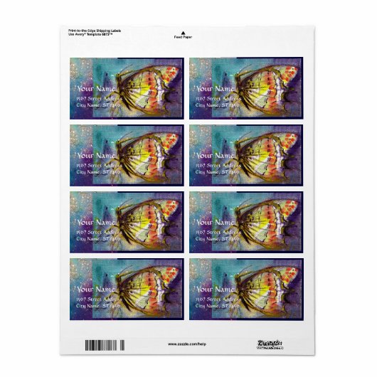 MAGISCHE BUTTERFLES IN BLUE GOLD SPARKLES ETIKET (Full Sheet)