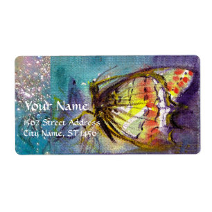 MAGISCHE BUTTERFLES IN BLUE GOLD SPARKLES ETIKET