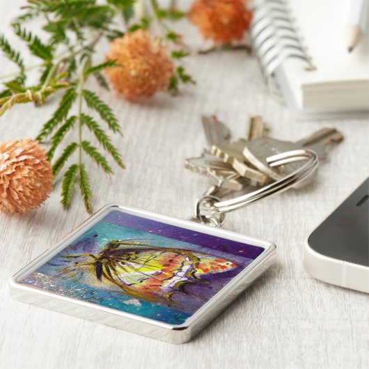 MAGISCHE BUTTERFLES IN BLUE SPARKLES SLEUTELHANGER (Zijkant)