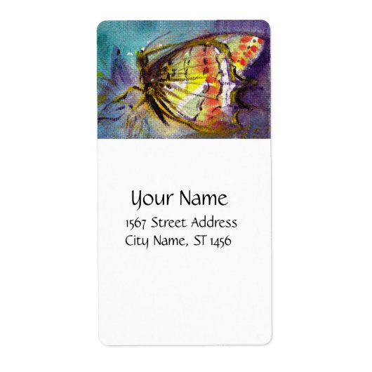 MAGISCHE BUTTERFLES IN BLUE White Etiket (Voorkant)