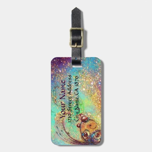 MAGISCHE BUTTERFLES IN GOUDEN SPARKLES BAGAGELABEL (Voorkant verticaal)