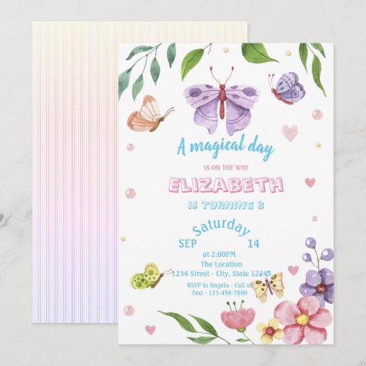 Magische Butterflies gestreept op zaterdag Kaart (Voorkant / Achterkant)