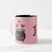 Magische Butterflies uit een Cauldron | Naam toevo Tweekleurige Koffiemok (Voorkant links)