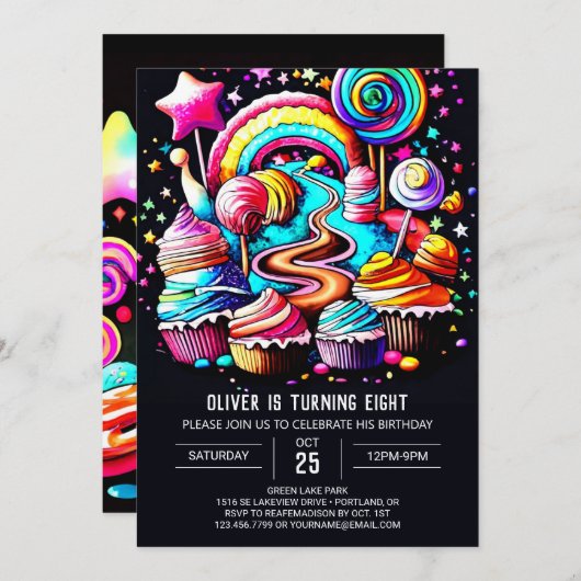 Magische Candyland Verjaardag Kaart (Voorkant / Achterkant)