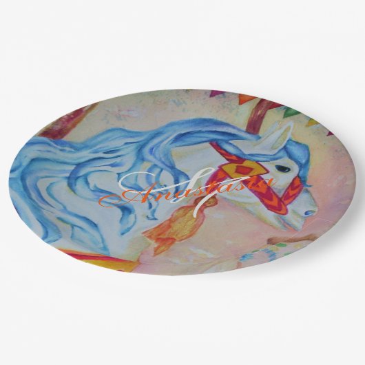 MAGISCHE CAROUSEL HORSE MONOGRAM PARTIJ PAPIEREN BORDJE (Gekanteld)