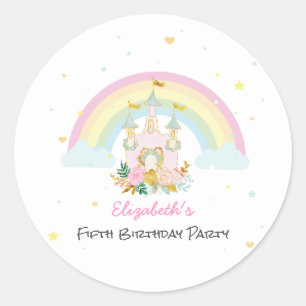 Magische Castle Floral Rainbow Birthday Ronde Sticker