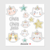 Magische caticorn Kawaii Green Sticker pack (Vel)