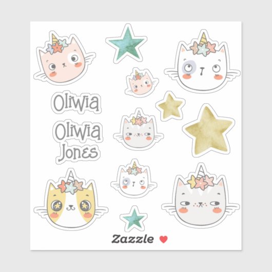 Magische caticorn Kawaii Green Sticker pack (Vel)
