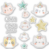 Magische caticorn Kawaii Green Sticker pack (Voorkant)