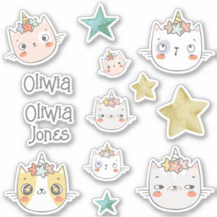 Magische caticorn Kawaii Green Sticker pack