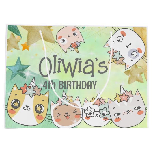 Magische caticorn verjaardag Grote cadeau Groot Cadeauzakje (Achterkant)