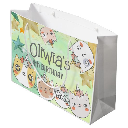 Magische caticorn verjaardag Grote cadeau Groot Cadeauzakje (Achterkant Gekanteld)