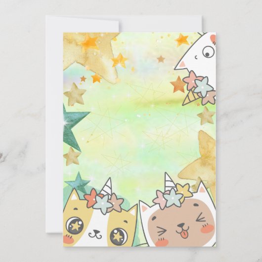 Magische caticorn verjaardagsuitnodigingskaart kaart (Achterkant)