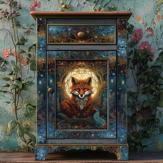 Magische Celtic Fox Moonlit Folk Art Decoupage Tissuepapier