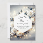 Magische Chic White Roses bruiloft Save The Date (Voorkant)