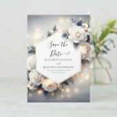 Magische Chic White Roses bruiloft Save The Date (Staand voorkant)