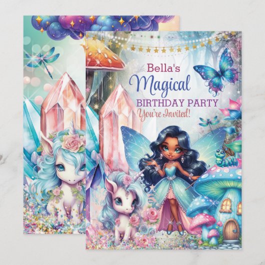 Magische Crystal Fairyland Verjaardagsfeestje Kaart (Voorkant / Achterkant)