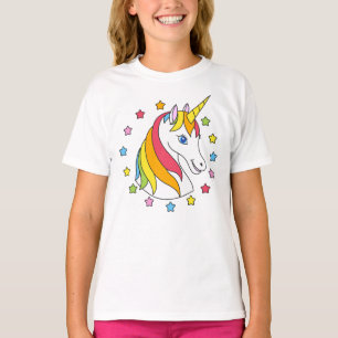 Magische Cute Eenhoorn gezicht en sterren Kleurrij T-shirt