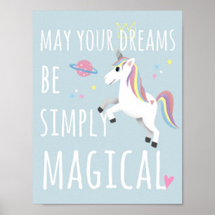 Magische Cute Eenhoorn Kinderen Whimsical Blauwe K Poster