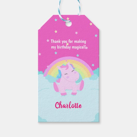 Magische Cute Eenhoorn Verjaardag Cadeaulabel (Voorkant)