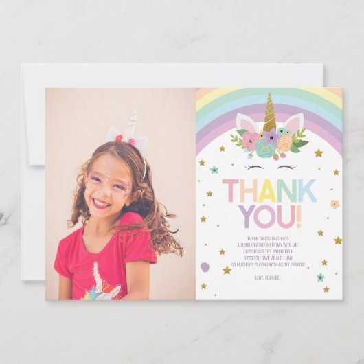 Magische Dag Eenhoorn en Regenboog Verjaardagsfees Bedankkaart (Voorkant)