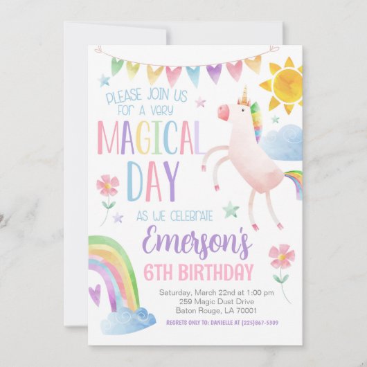 Magische Dag Eenhoorn Verjaardag Uitnodigen Kaart (Voorkant)