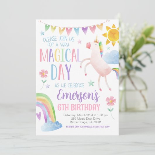 Magische Dag Eenhoorn Verjaardag Uitnodigen Kaart (Staand voorkant)