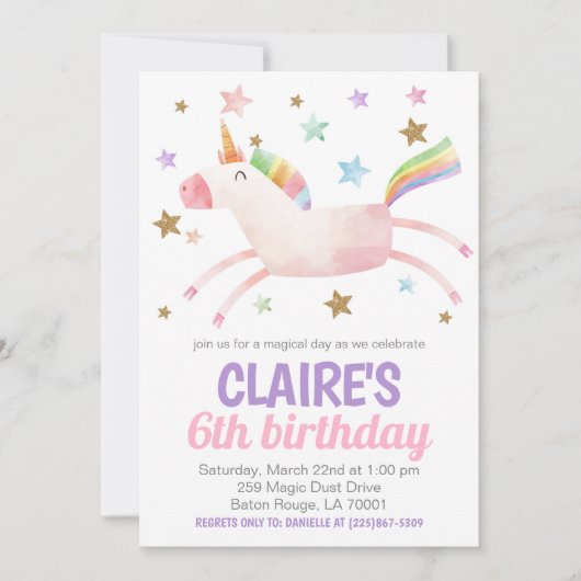 Magische Dag Eenhoorn Verjaardag Uitnodigen Kaart (Voorkant)