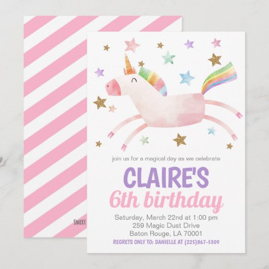 Magische Dag Eenhoorn Verjaardag Uitnodigen Kaart (Voorkant / Achterkant)