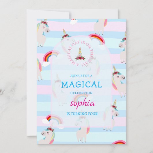 Magische dag Eenhoorn verjaardag uitnodiging (Voorkant)