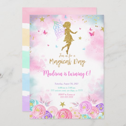 Magische dag, feeëriek verjaardagsfeest kaart (Voorkant / Achterkant)